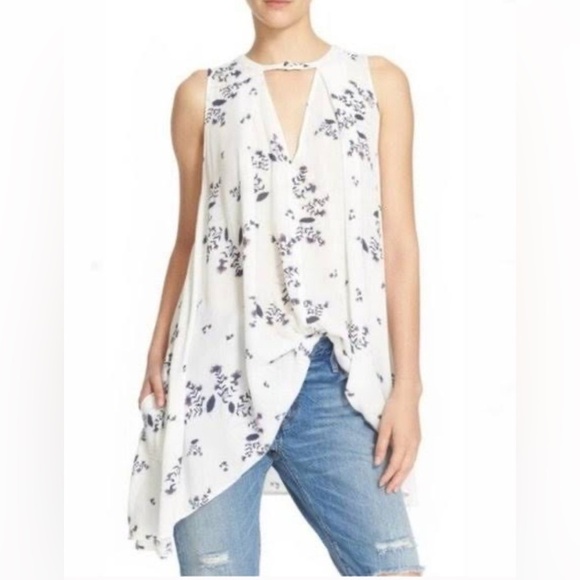 Free People Tree Swing Sleeveless Tunic Dress | White & Blue Floral | Women’s S - Picture 4 of 12